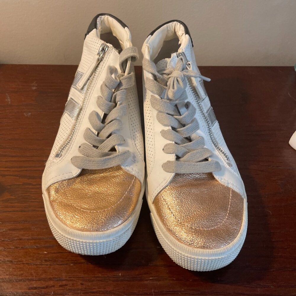 Dolce Vita Zonya Leather High Top Sneakers In White Metallic Size 8 Copper